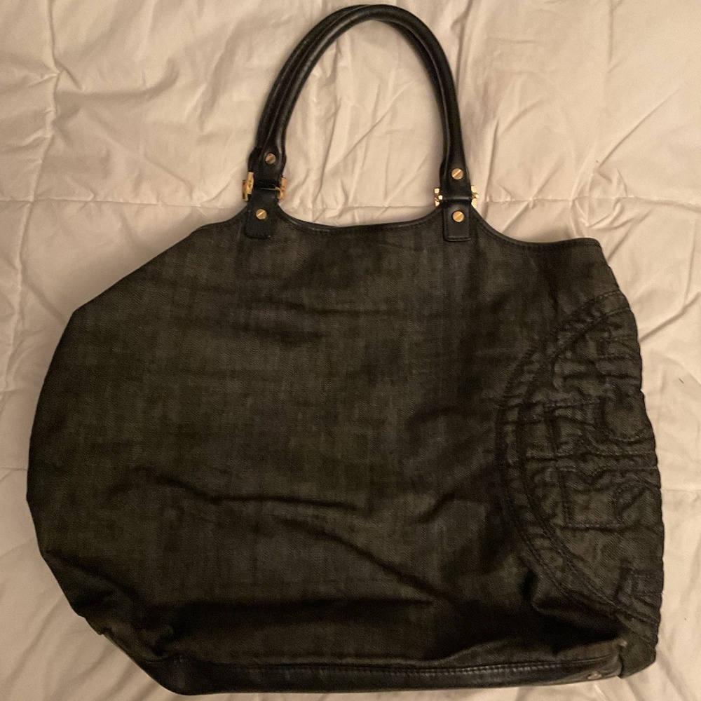 Tory Burch dark denim blue black shoulder handbag